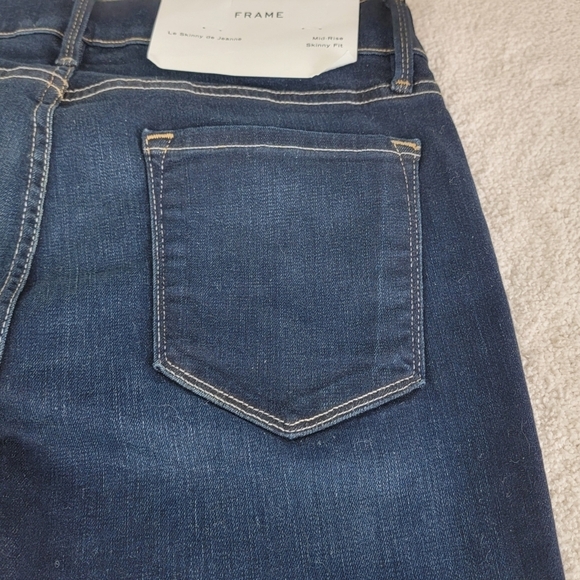 Frame Le Skinny De Jeanne Fellah Slit Rivet Clean Denim Blue Jeans Sz 31 NEW - Picture 9 of 16